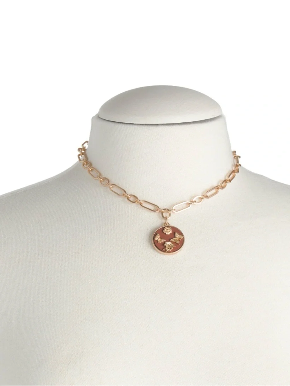 PATRICIA NASH Round Butterfly Pendant Necklace Wood Butterflies